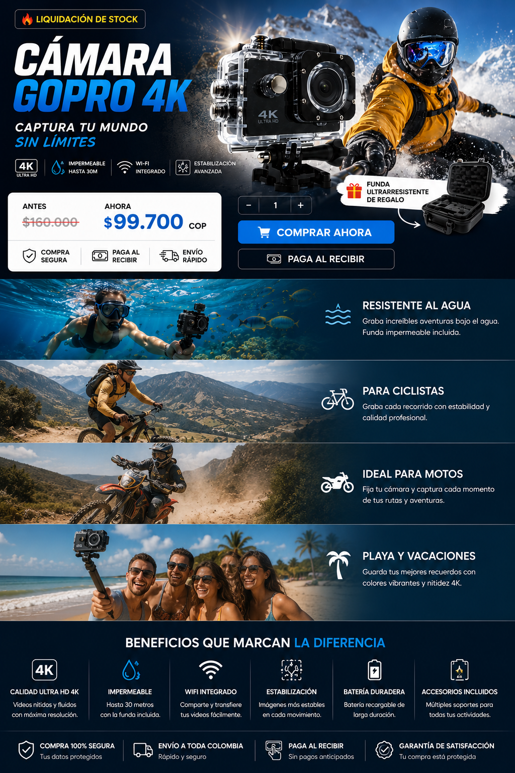 🔥 LIQUIDACIÓN DE STOCK 🔥  CÁMARA DE ACCIÓN 4K + ESTUCHE ULTRARRESISTENTE DE REGALO  ⭐ PROMOCIÓN ESPECIAL ⭐Cámara go Pro 4K Sport
